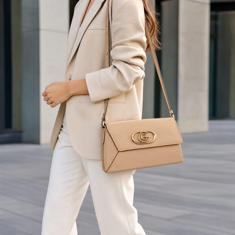 Gabriella Firenze Clara Flap Shoulder Bag – Beige