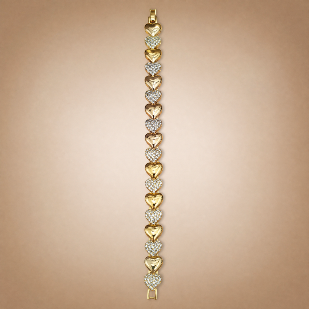 Gold pave heart tennis bracelet
