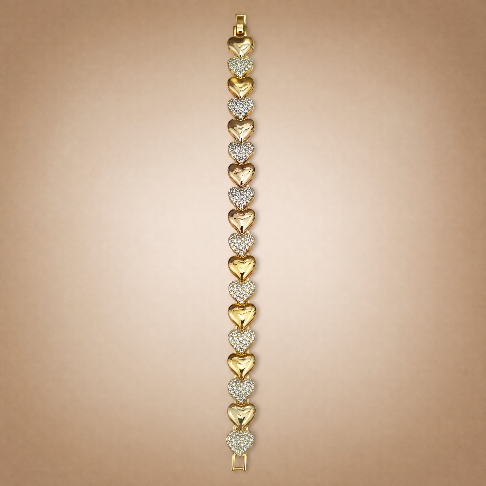 Gold pave heart tennis bracelet