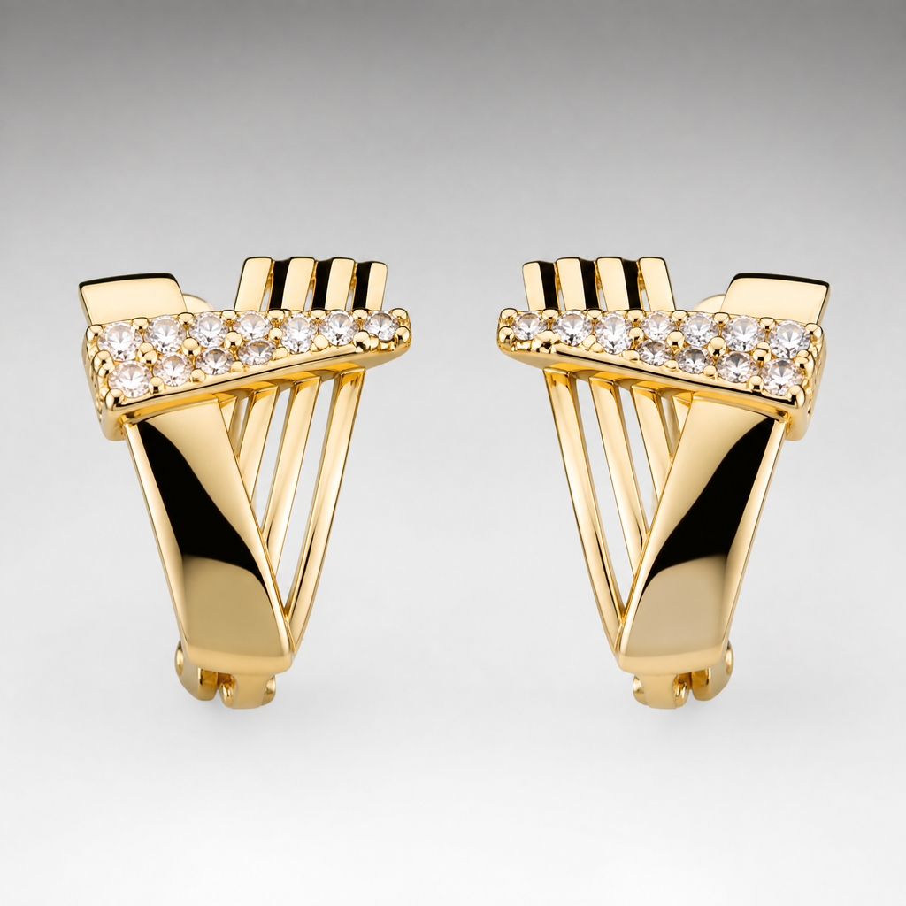Gold fan pave huggie earrings