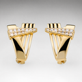 Gold fan pave huggie earrings