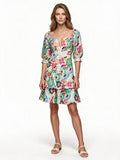 Multicolour floral print tiered ruffle mini dress with puff sleeves