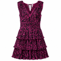 Pink and black zebra print tiered ruffle mini dress