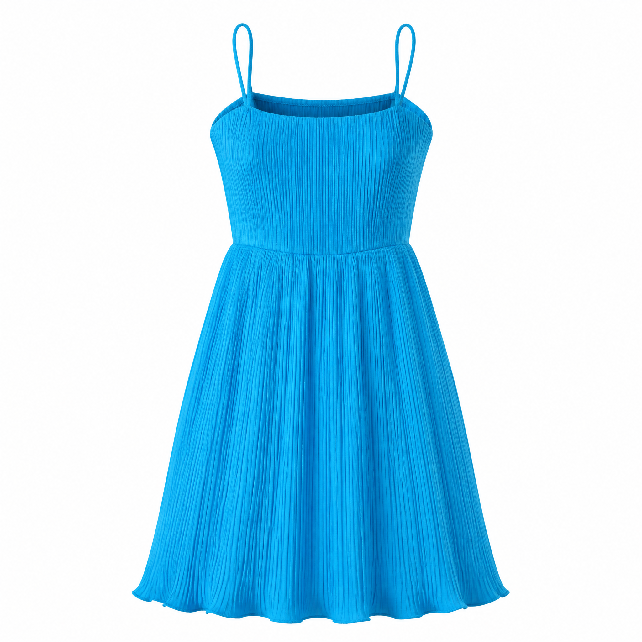 Turquoise pleated strappy mini dress