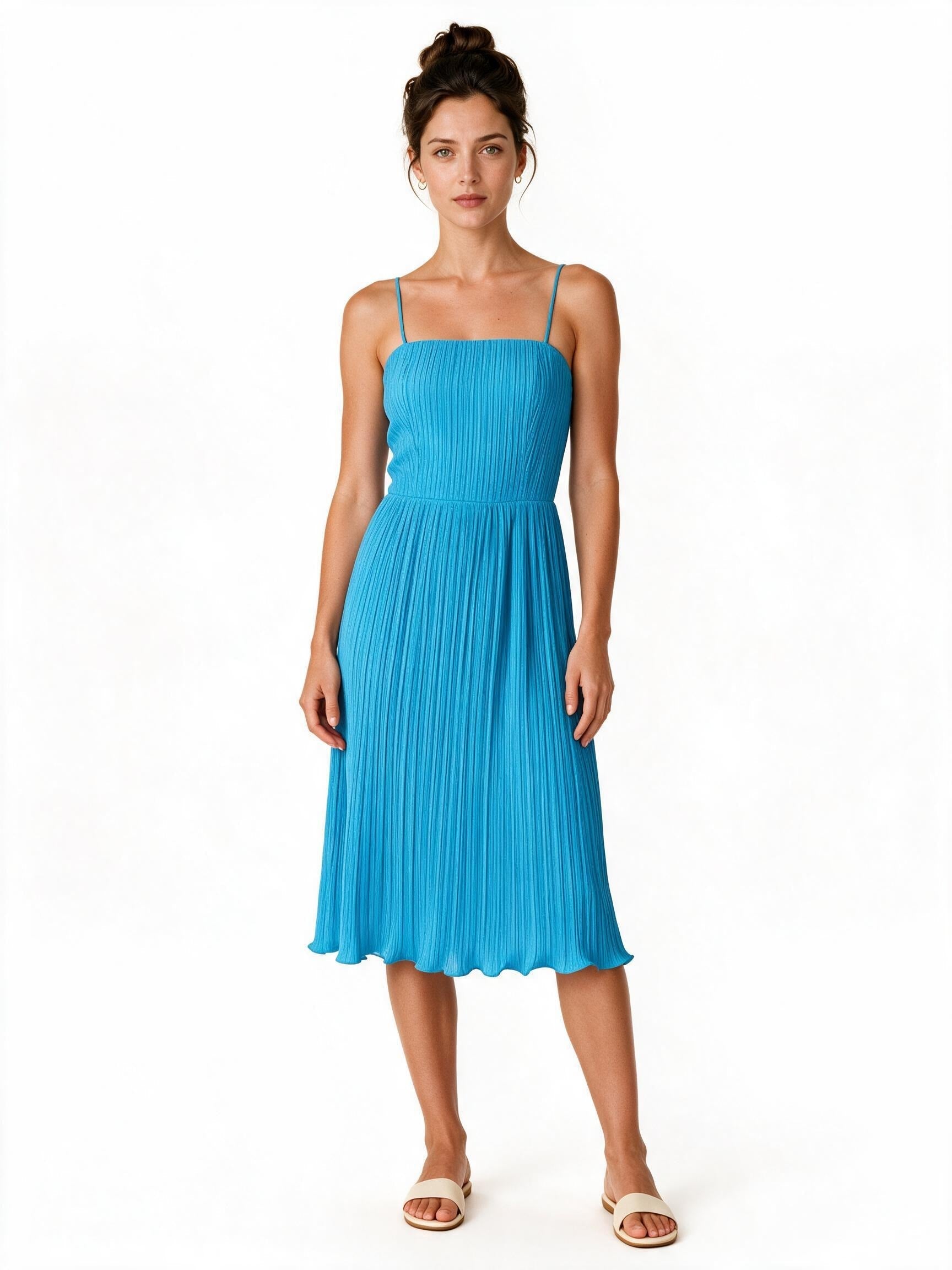 Turquoise pleated strappy dress