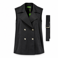 Black sleeveless double-breasted blazer dress with belt