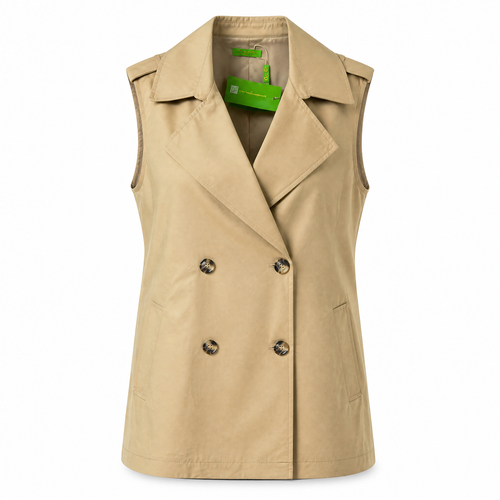 Beige sleeveless double-breasted blazer dress