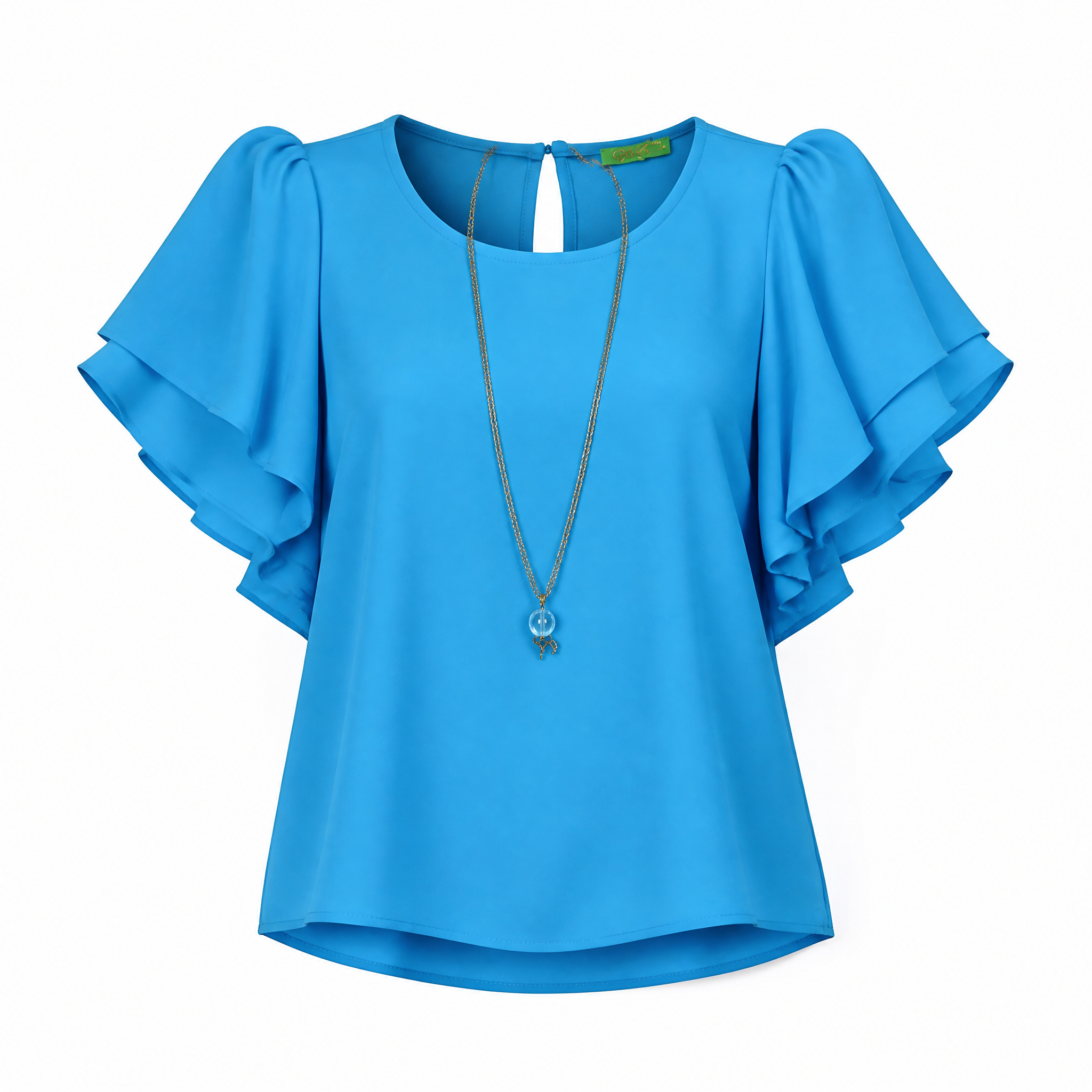 Turquoise flutter sleeve blouse