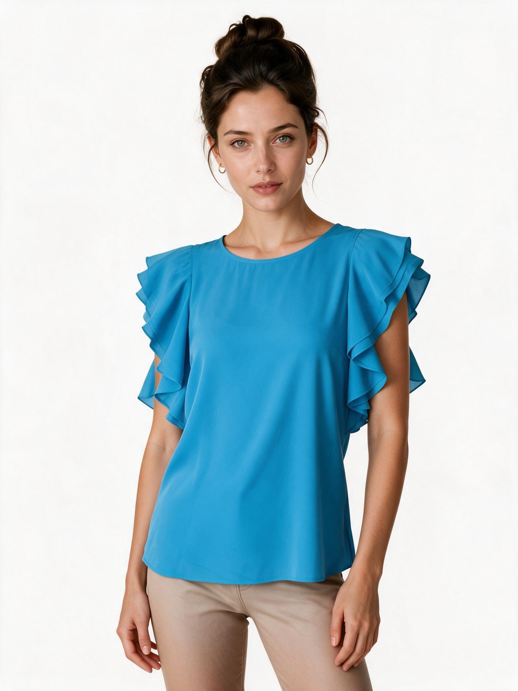 Turquoise flutter sleeve blouse