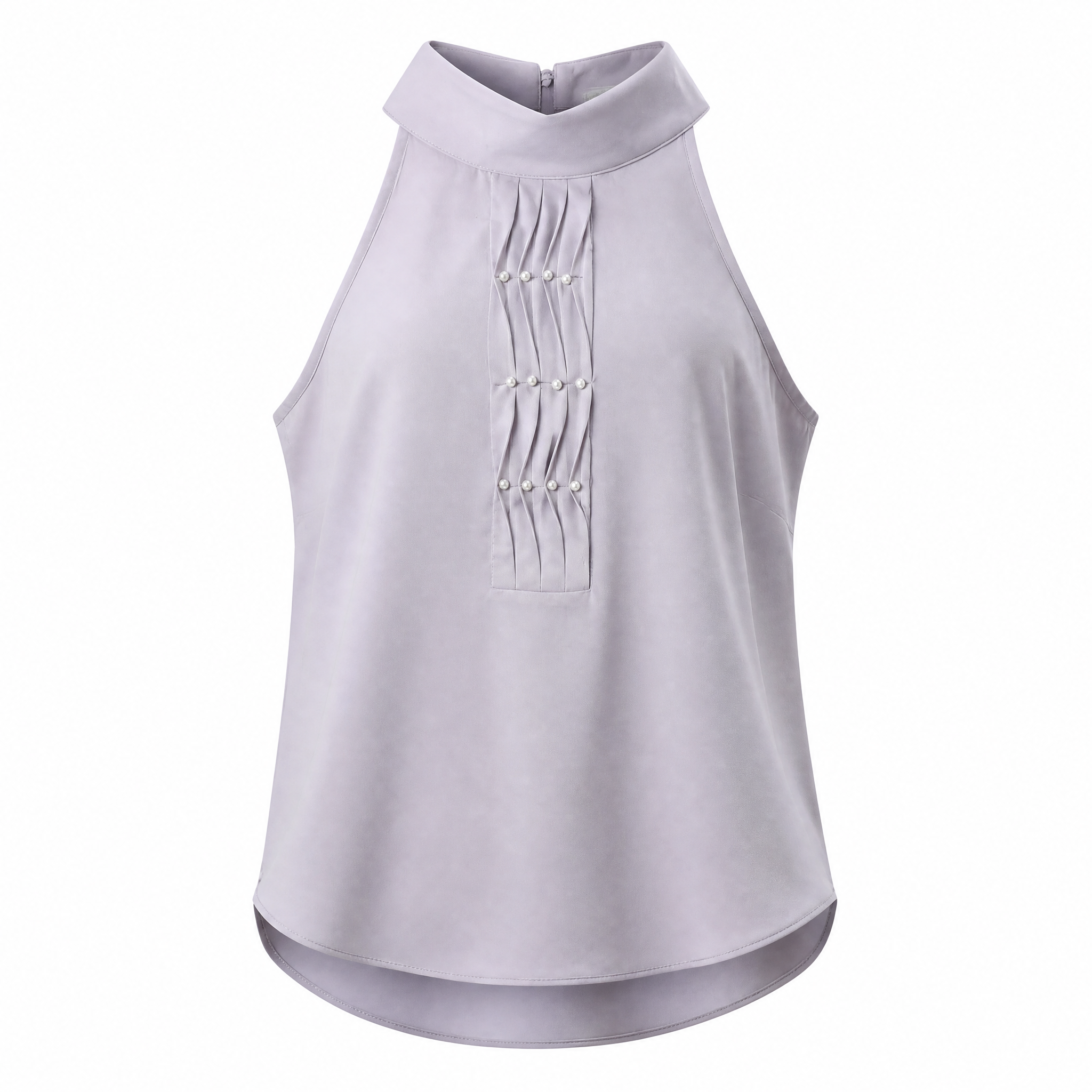 Lilac halter neck top with pleat and pearl detail