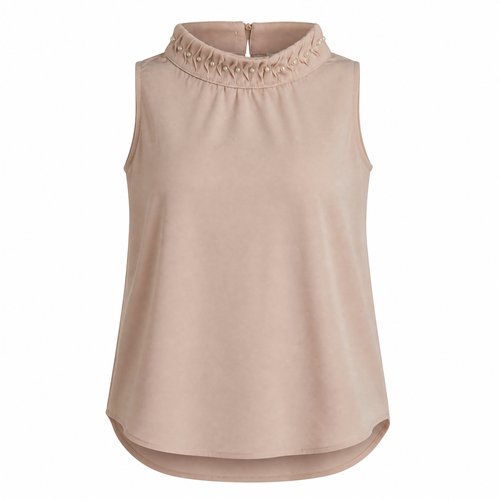 Beige halter neck top with braided neckline
