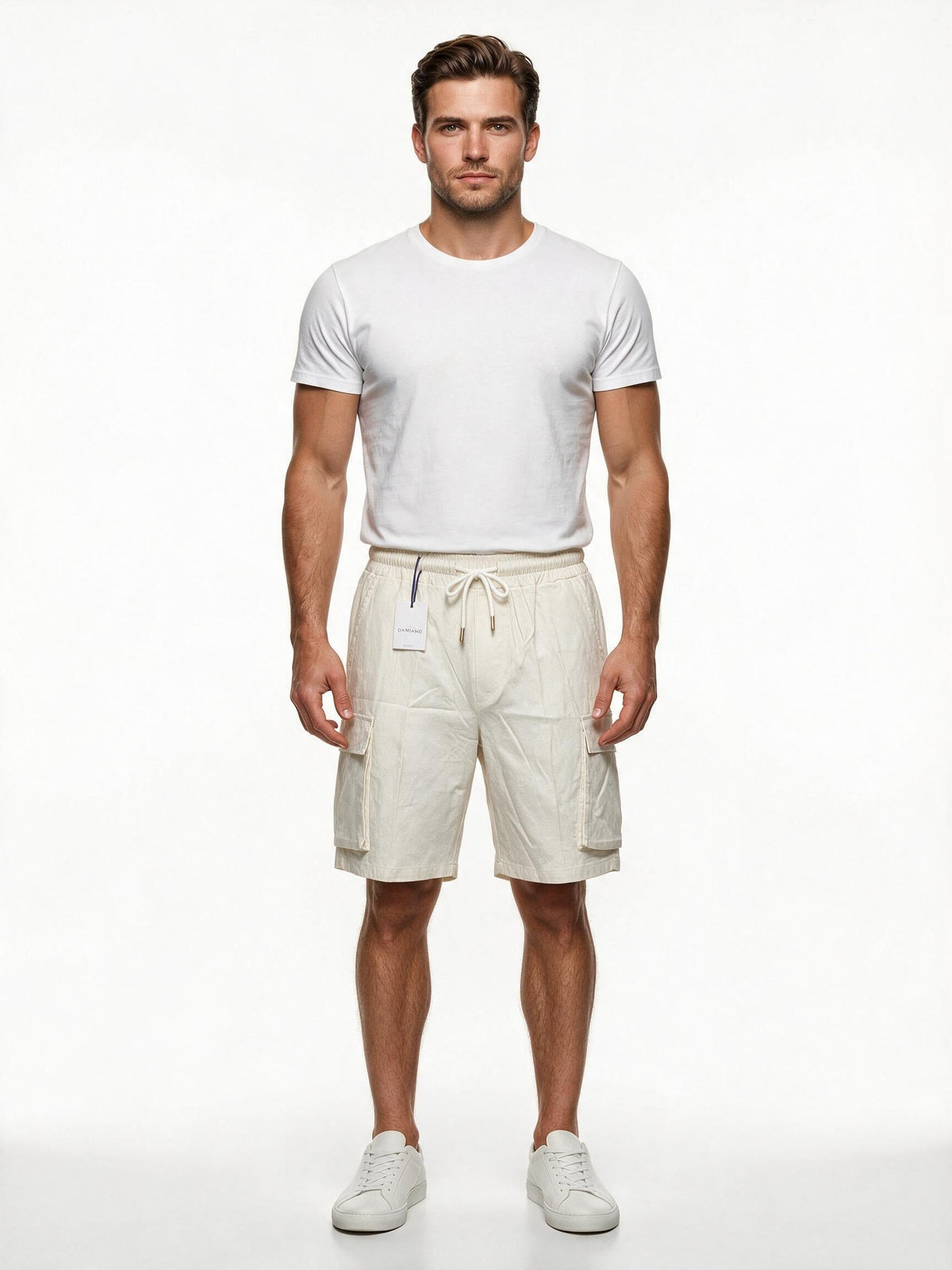Cream jacquard paisley cargo shorts
