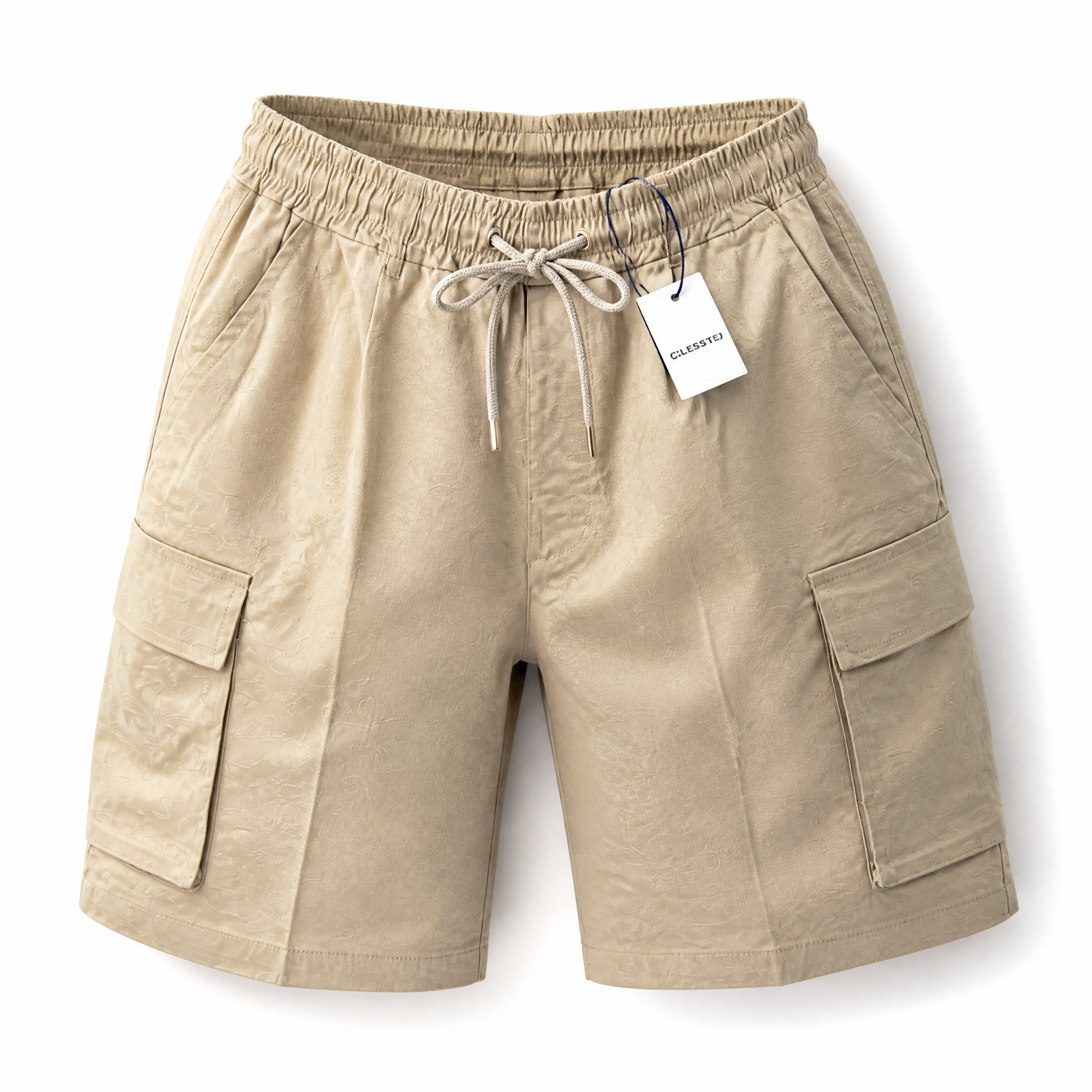 Beige jacquard paisley cargo shorts