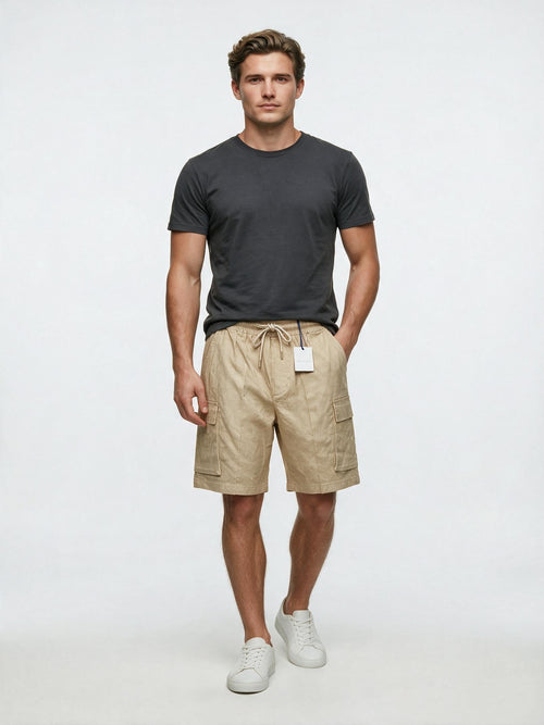 Beige jacquard paisley cargo shorts