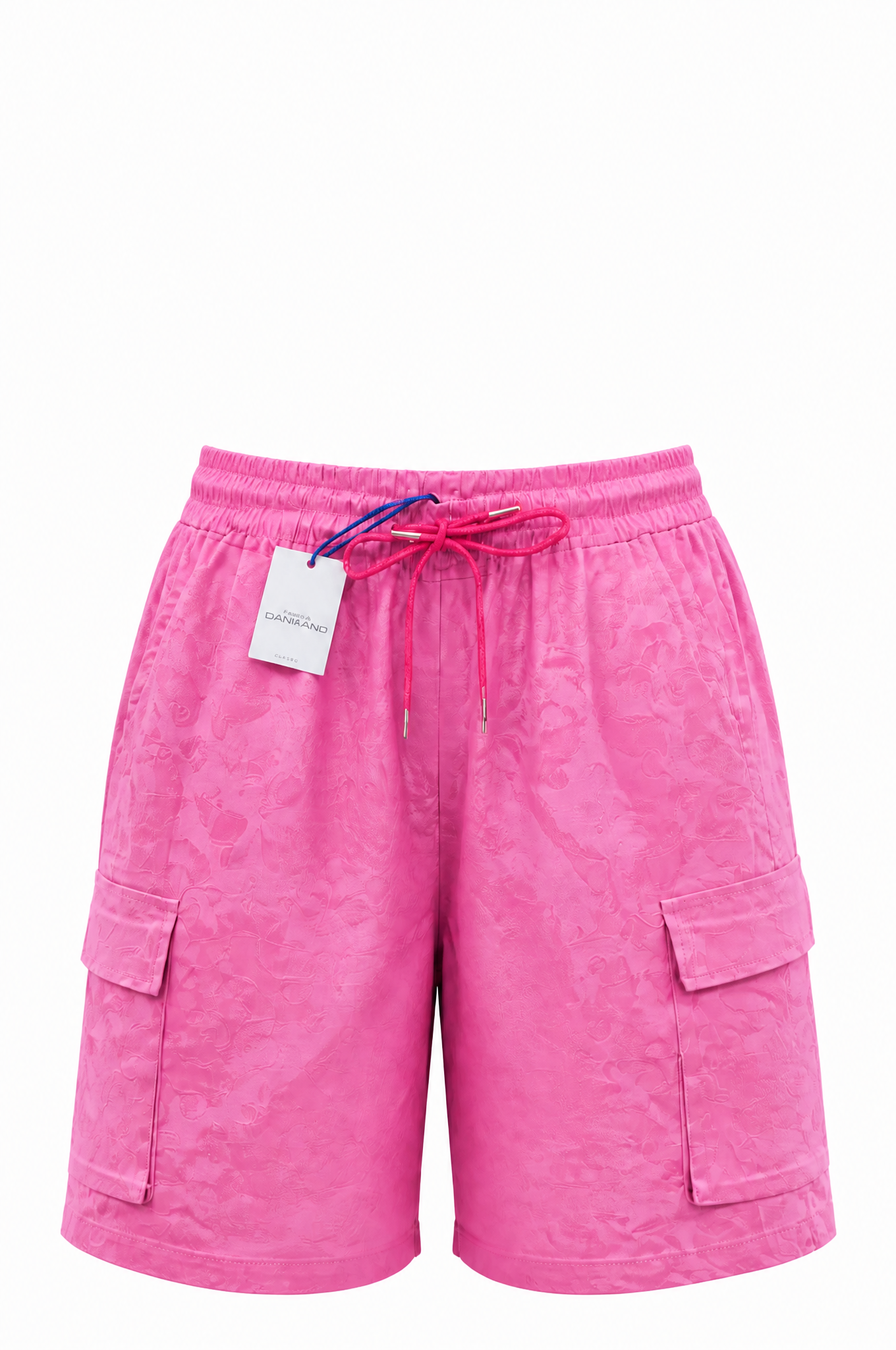 Pink jacquard paisley cargo shorts