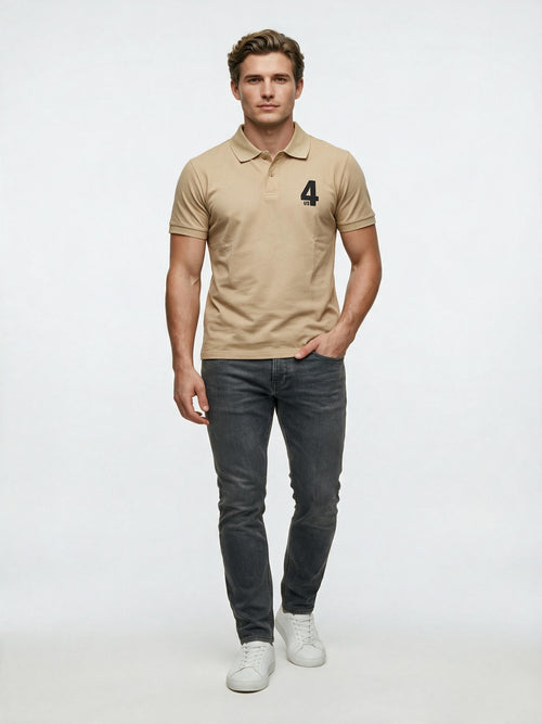 Beige 4US logo polo shirt