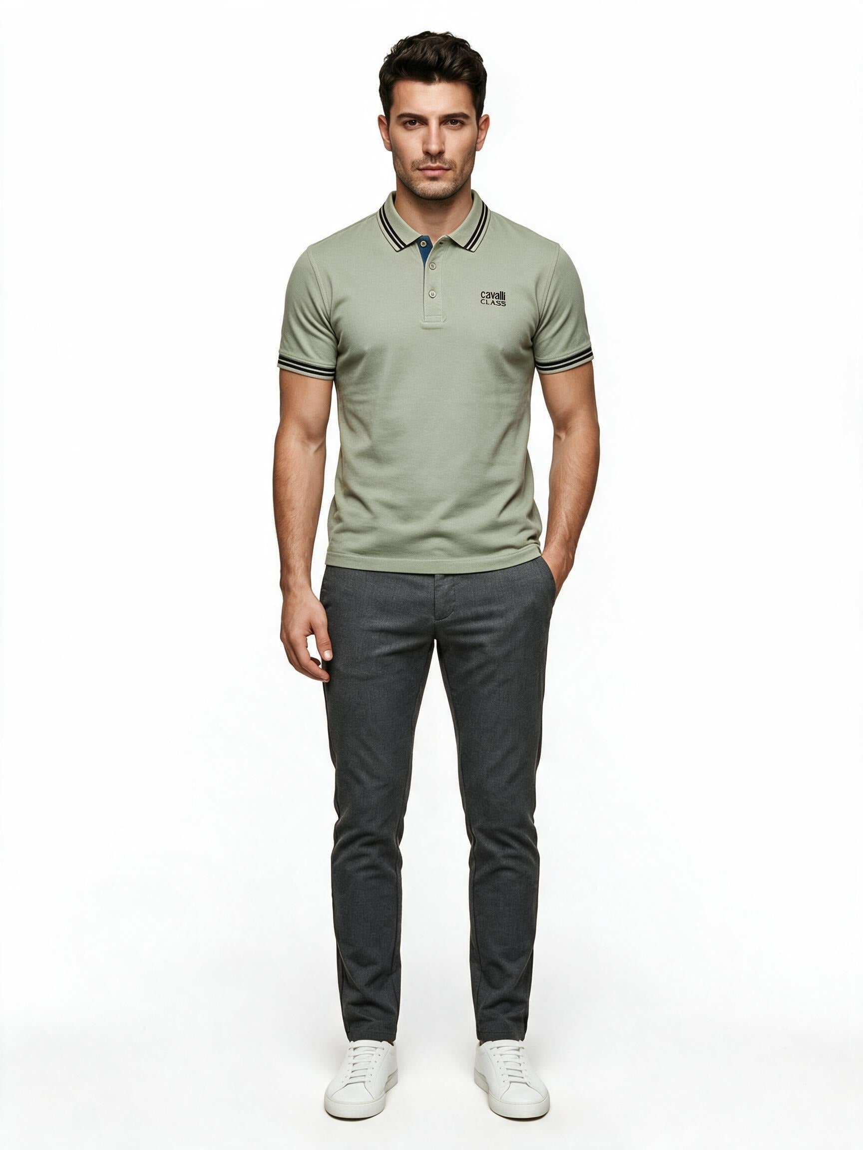 Sage green Cavalli Class tipped polo shirt