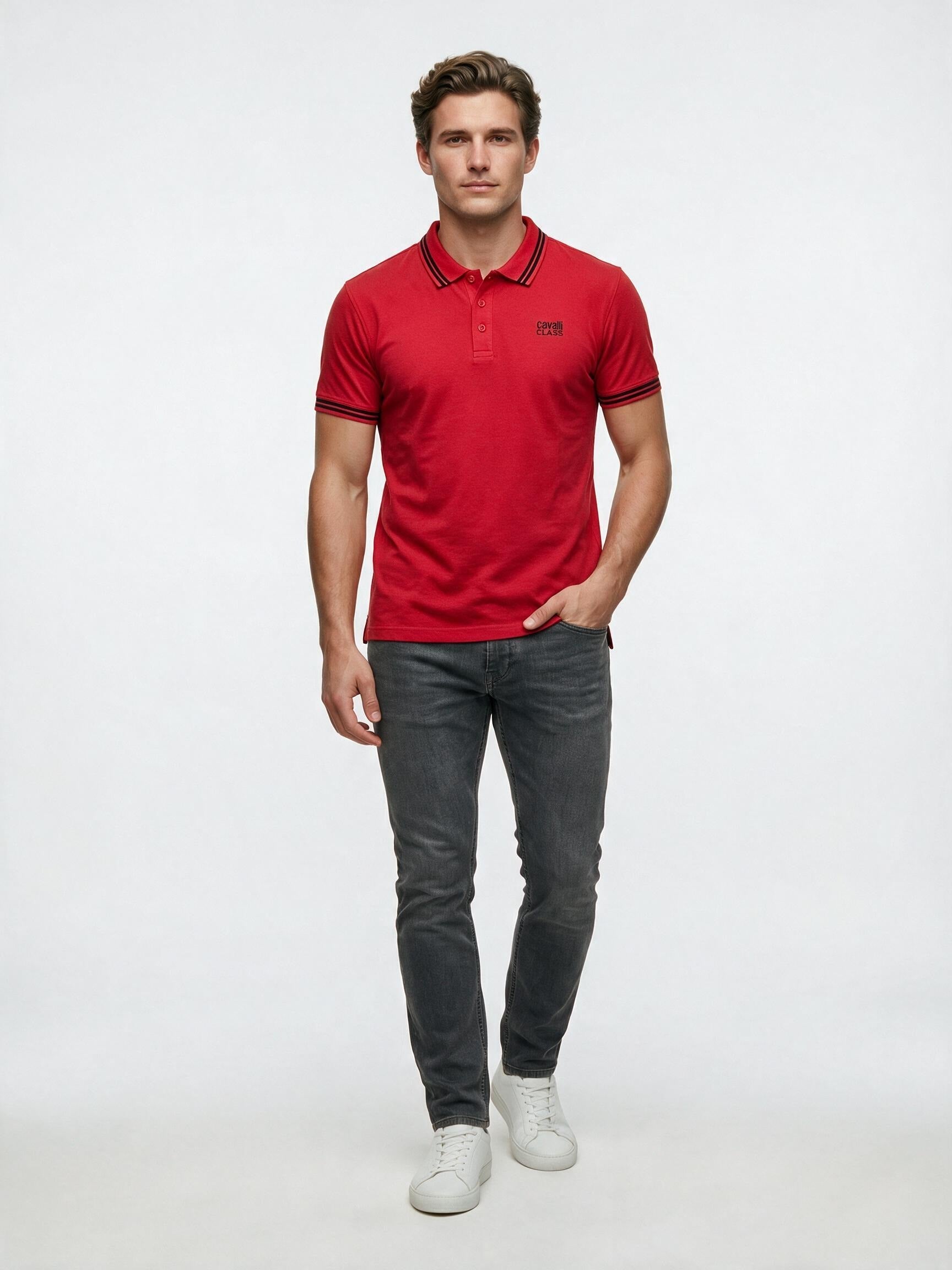 Red Cavalli Class tipped polo shirt