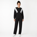 Black colour block sweatshirt and jogger set with white and grey panels