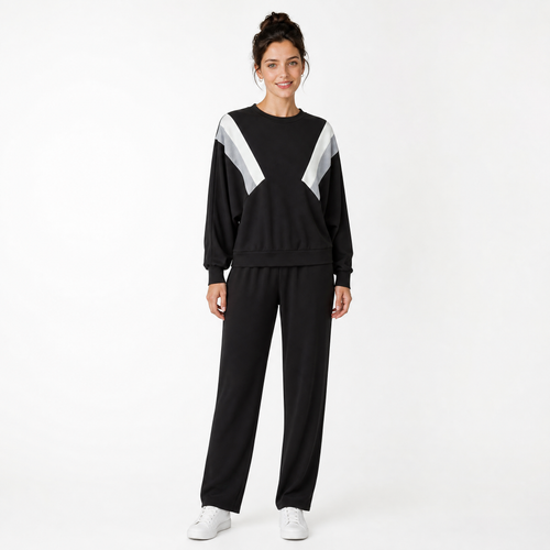Black colour block sweatshirt and jogger set with white and grey panels