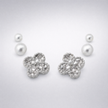Silver crystal flower & pearl stud earring set, 3 pairs