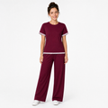 Burgundy t-shirt and wide leg trouser set with striped trim