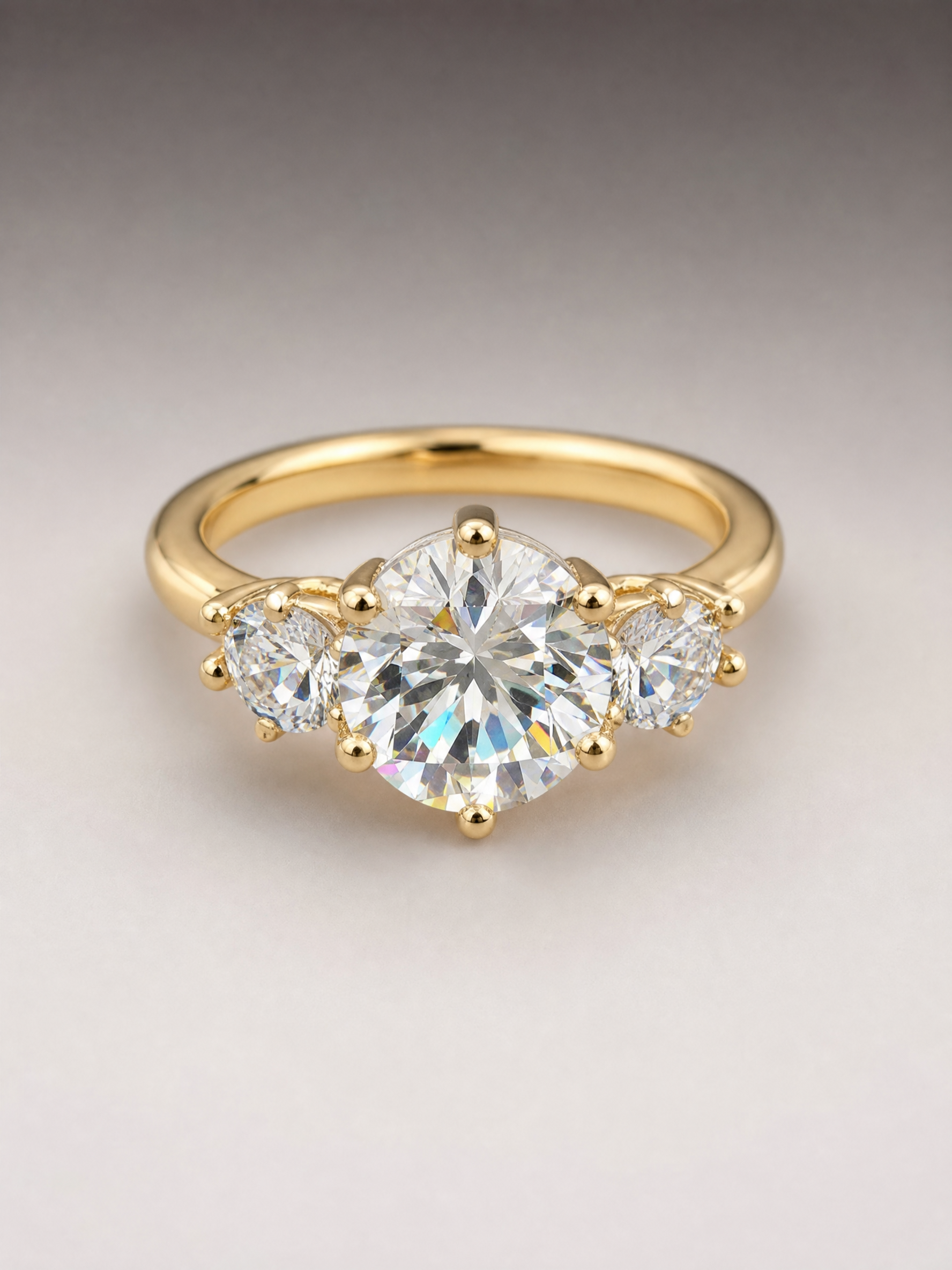 Gold three stone oval crystal ring