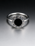 Silver black roman numeral disc ring