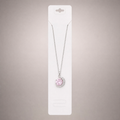Silver tone pink crystal crescent halo pendant necklace