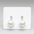 Silver tone crystal stud white pearl drop earrings