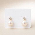 Gold tone crystal stud cream pearl drop earrings