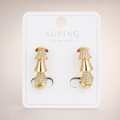 Gold tone pave crystal tiered drop huggie earrings