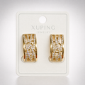 Gold tone wide crystal openwork huggie hoop earrings