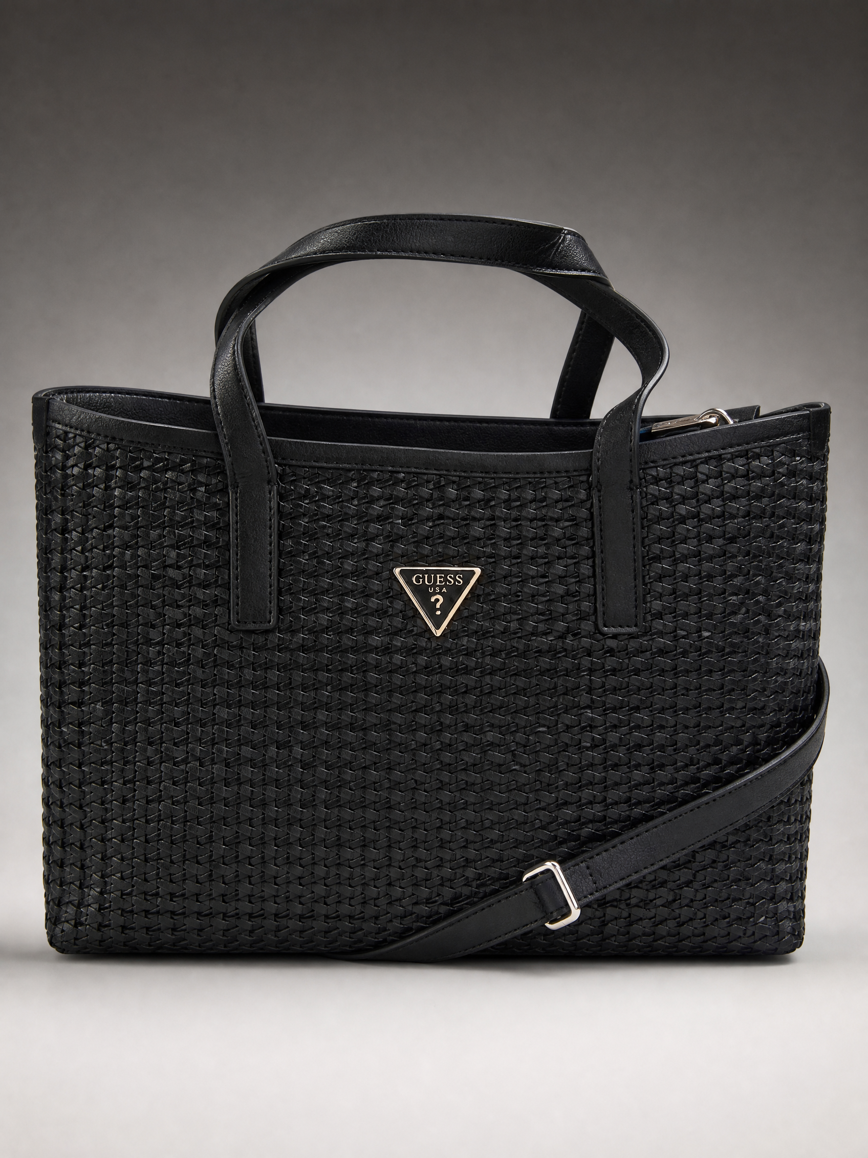GUESS Perforated Woven Tote Bag – Black