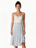 White and blue floral pleated midi skirt