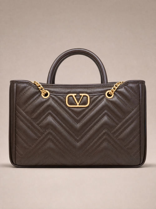 19V69 Italia Chevron-Quilted Chain Tote Bag – Brown