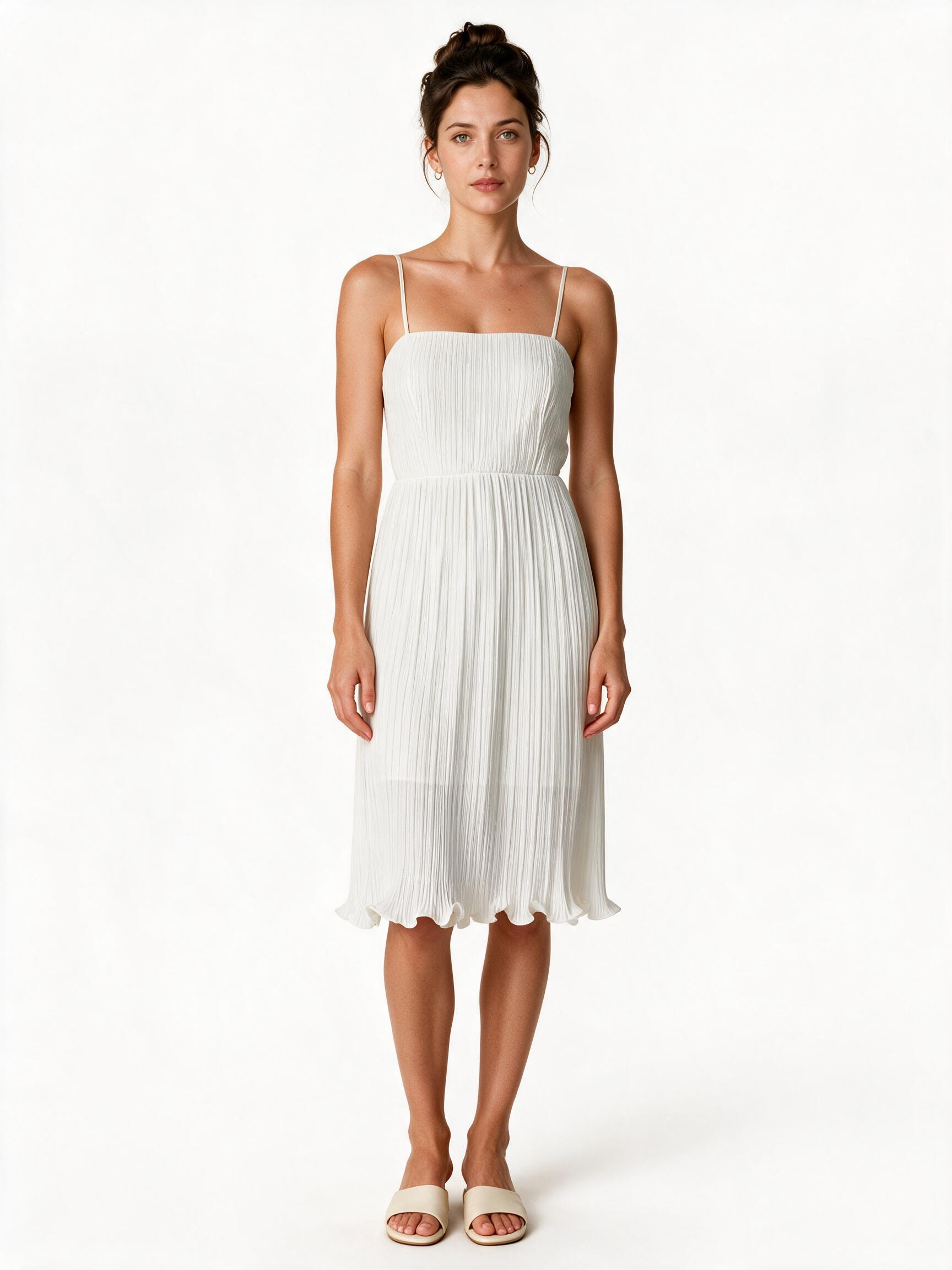 Cream pleated chiffon strappy mini dress