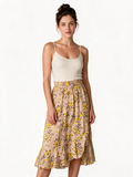 Peach and yellow floral tiered midi skirt