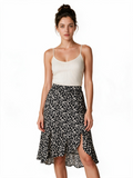 Black and white daisy floral pleated midi skirt