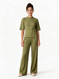 Olive green top and wide-leg trouser set