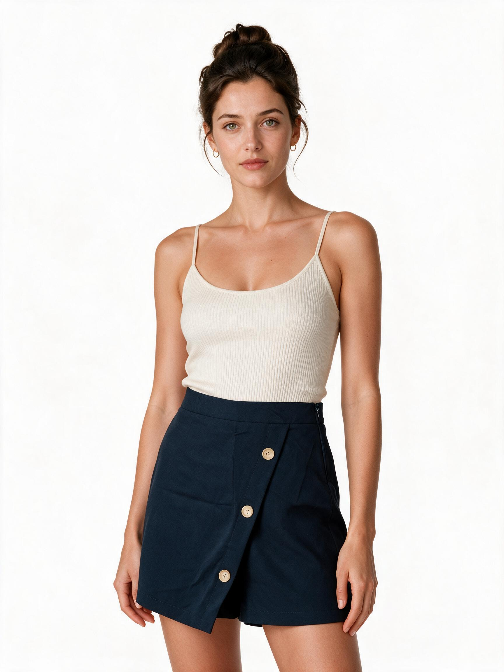 Dark green button front skort