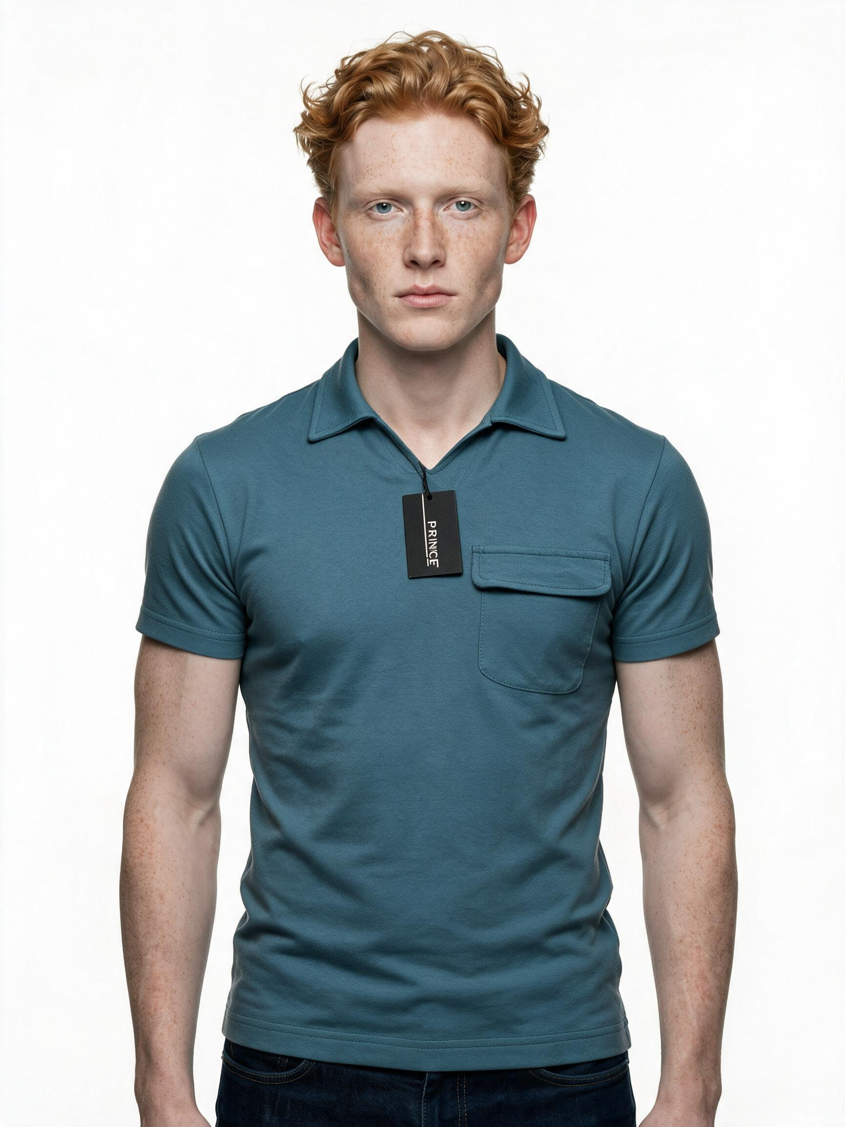 Prince Italian-made teal blue short sleeve polo top