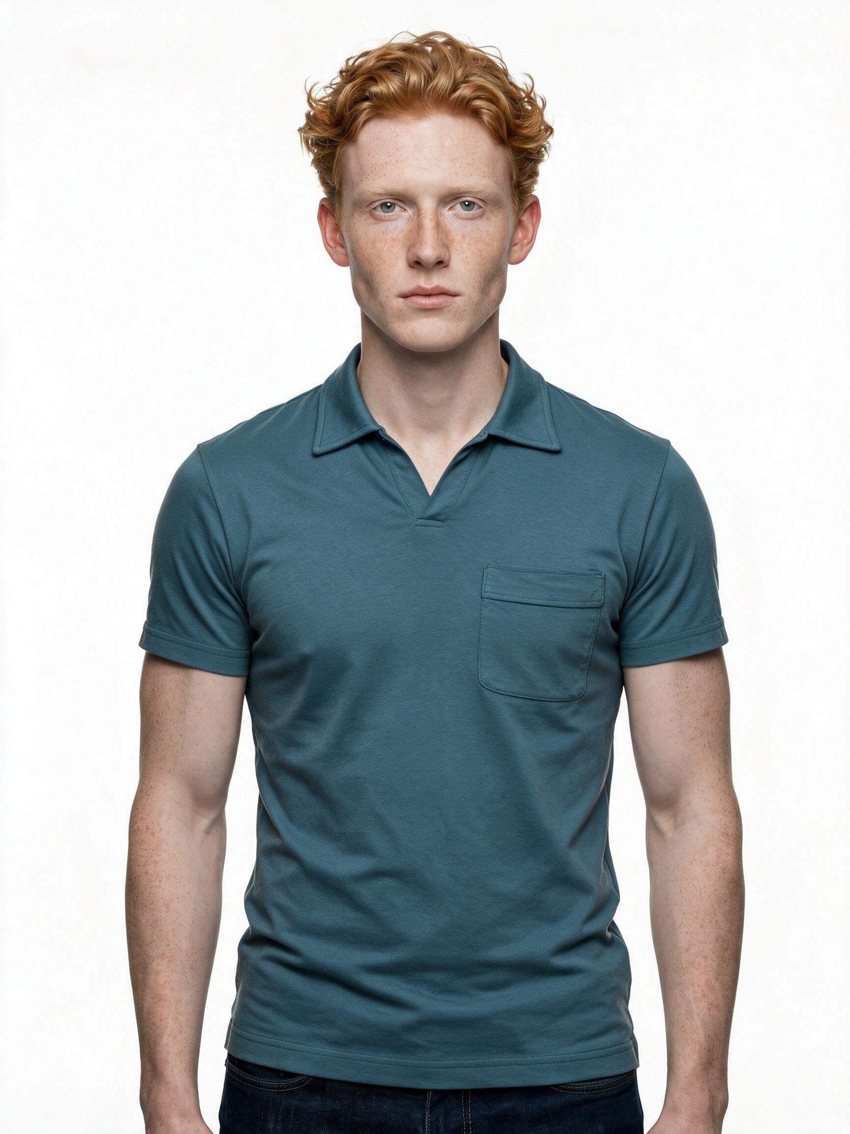 Teal blue polo top