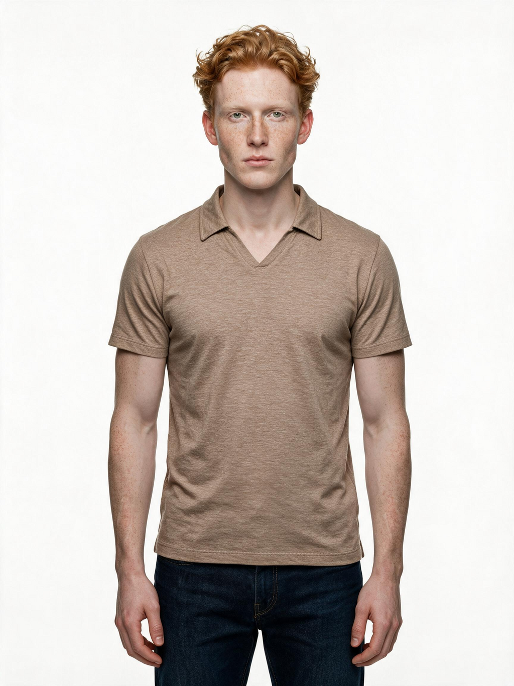 Mast Italian-made beige open collar polo top