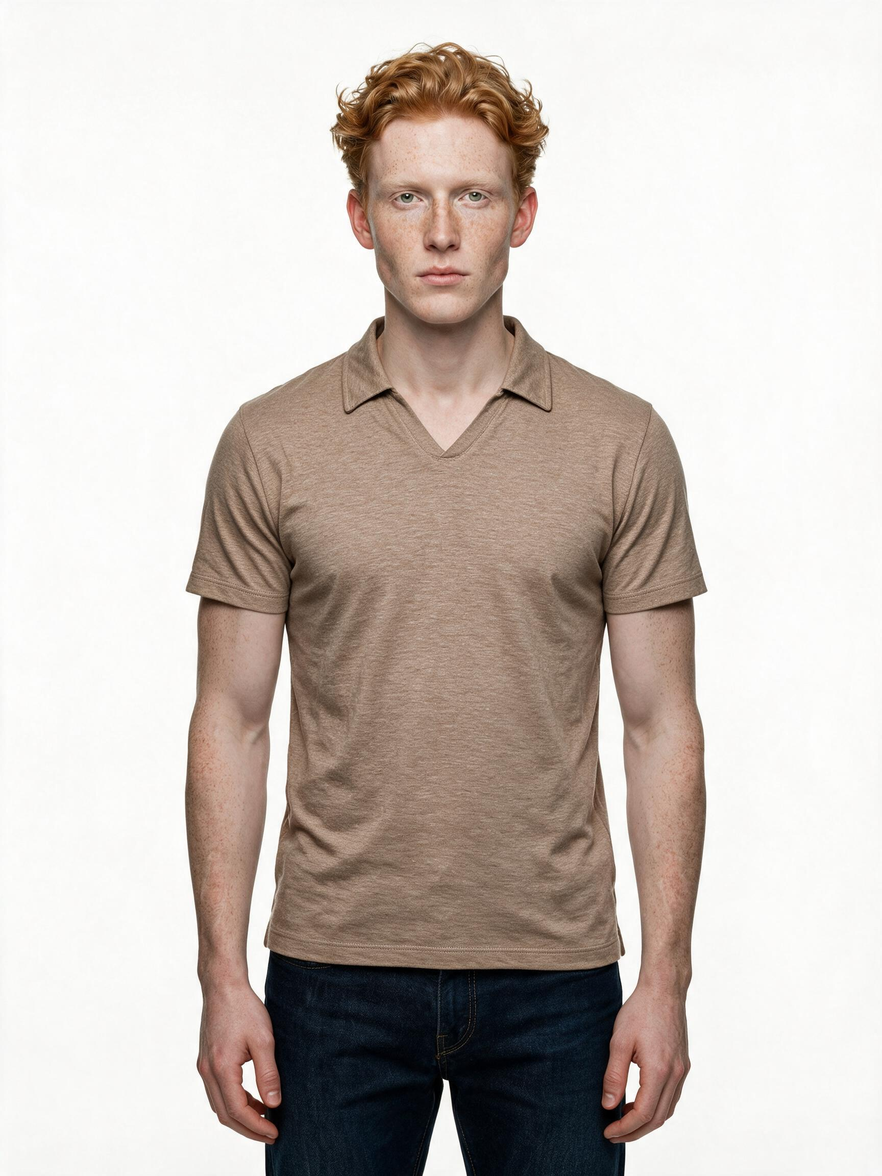 Mast Italian-made beige open collar polo top
