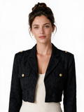Black textured cropped jacket with gold-tone buttons