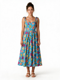 Turquoise multicolour daisy floral tie strap maxi dress