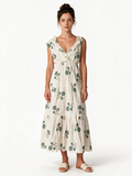Cream floral embroidered tiered maxi dress