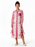 Pink floral and stripe long shirt dress