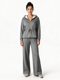 Grey hooded zip-up jacket and wide leg trouser lounge set